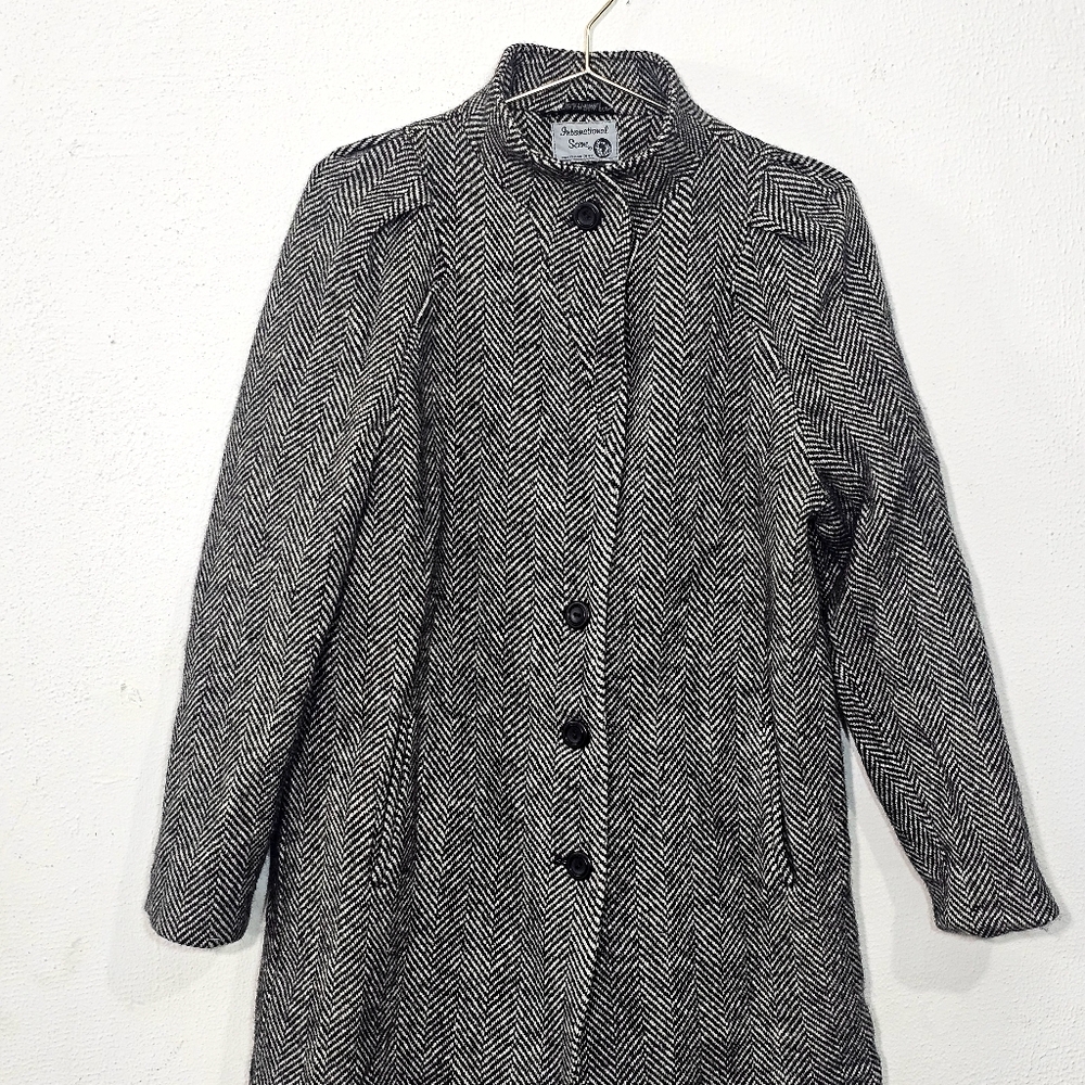 Women's Black and White Pea Coat - Picture 5 of 15